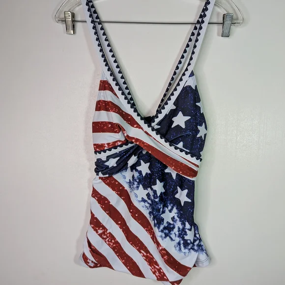 ROTITA Surplice Navy American Flag Print Tankini Set M 4th of July Patriotic - Picture 4 of 15